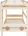 Natural Car-Shaped Low Bunk Bed with Guardrails and Ladder