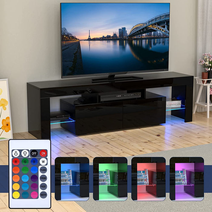 Modern LED TV Stand with RGB Lights and Storage