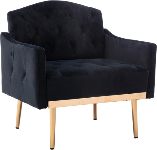 Modern Black Velvet Accent Chair with Arms