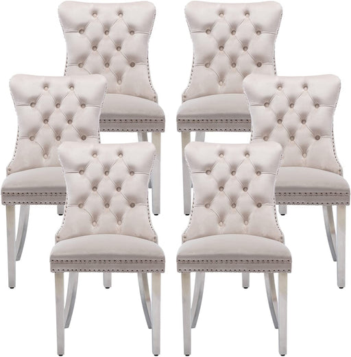 Luxury Tufted Dining Chairs with Metal Legs, Set of 6