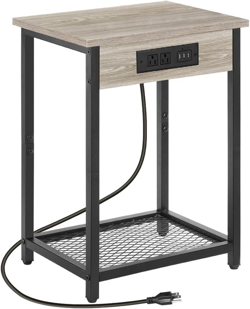 Gray Nightstands with Charging Station, 2-Tier