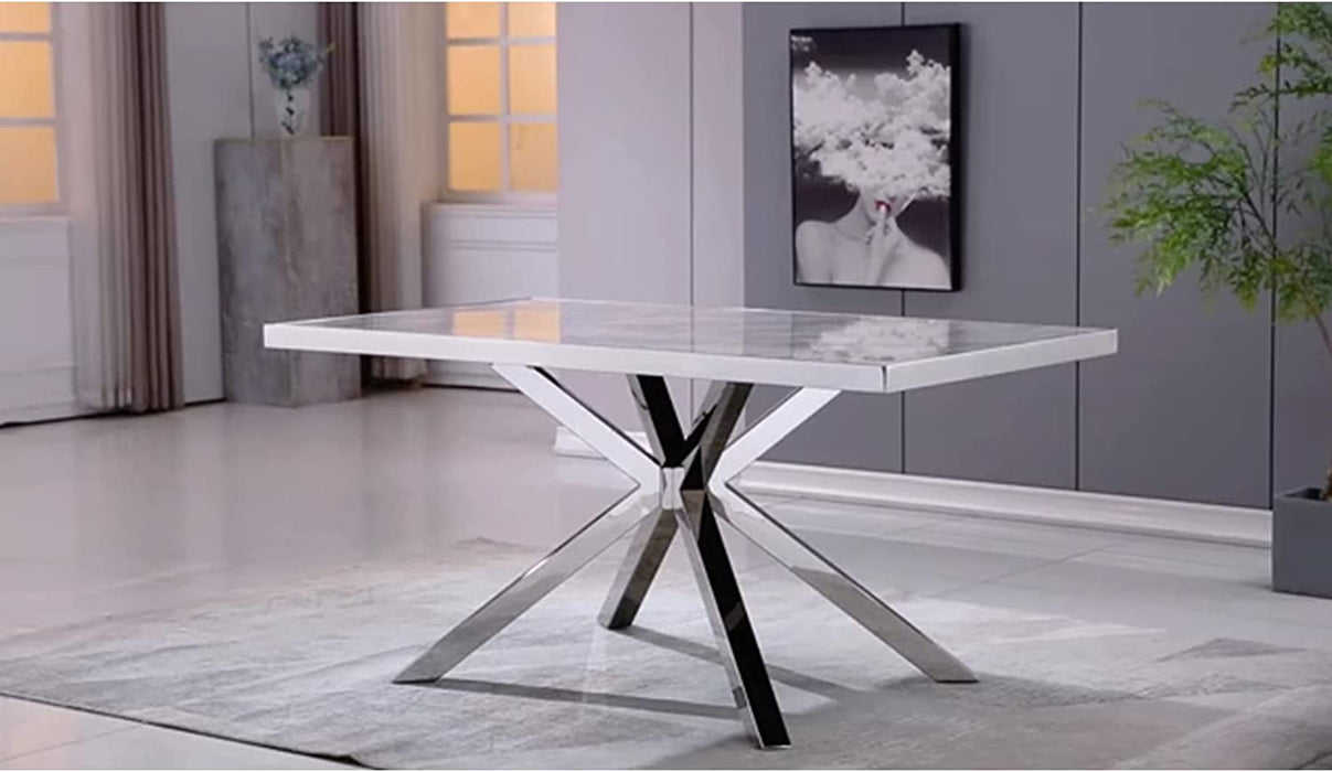 Modern Dining Table with Silver X-Base