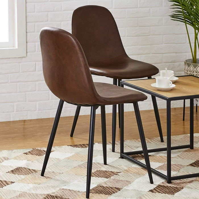 Dark Brown Faux Leather Modern Side Chair, Set of 2