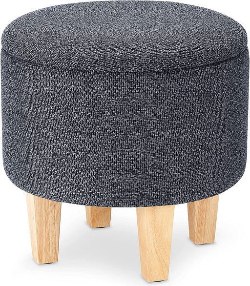 Gray Linen Ottoman with Storage and Legs