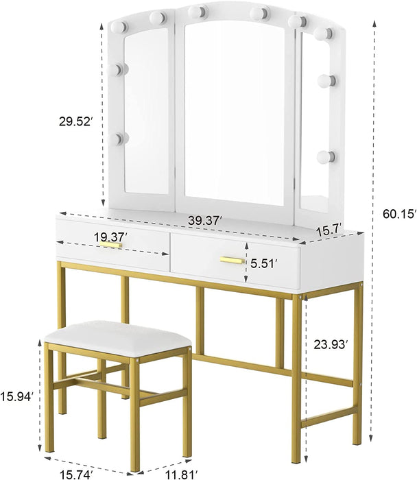 White Vanity Set with 10 Lights