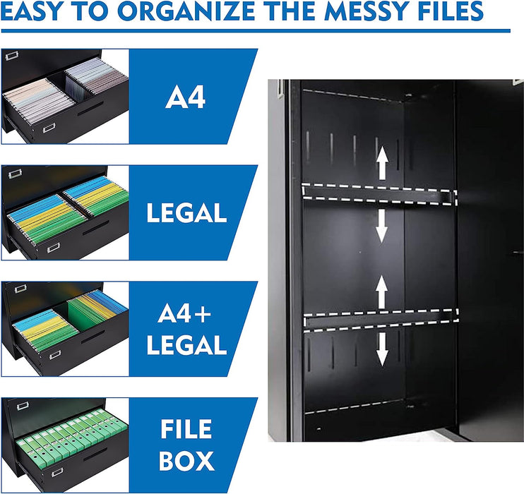 BYNSOE Lateral File Cabinet Metal Filing Cabinet with Lock Office Home  Steel for A4 Legal/Letter Size Wide File Cabinet Locked,Assembly Required(2