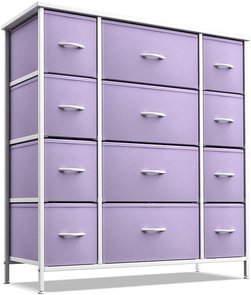 Kids Dresser with 12 Drawers and Steel Frame Wood Top