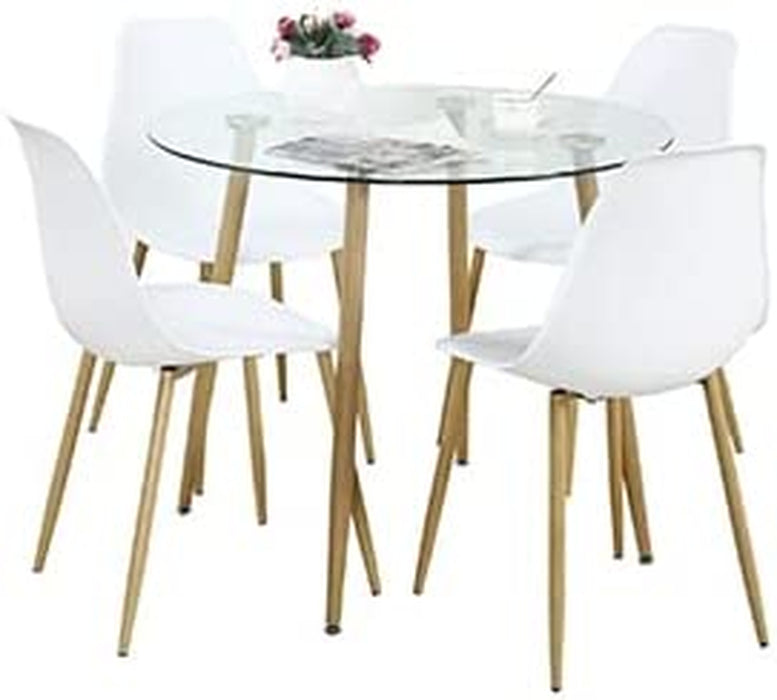 5-Piece Glass Dining Table Set for 4, Modern Chairs