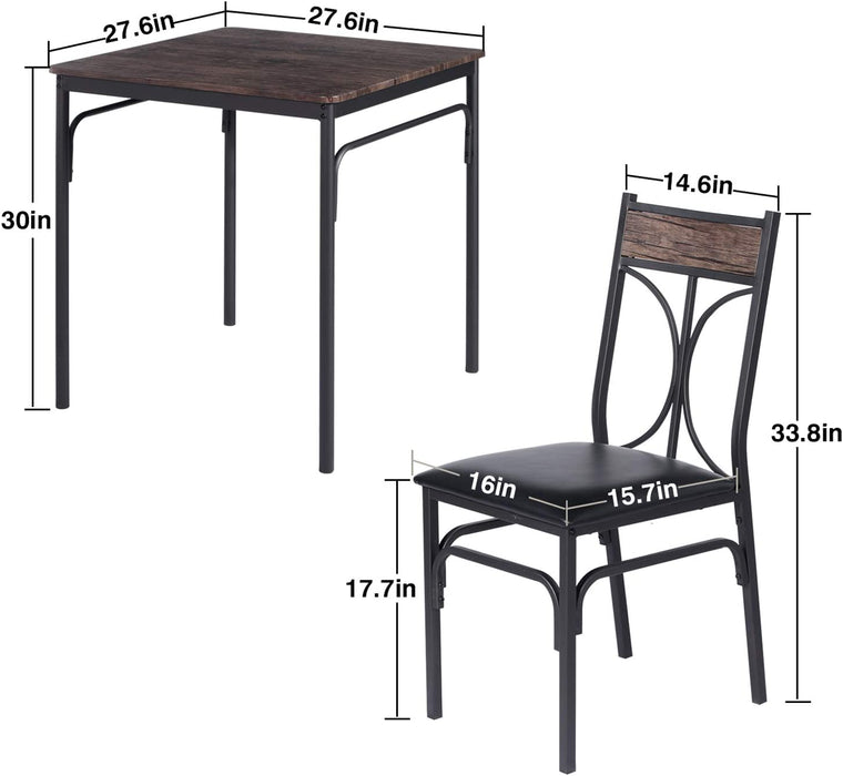 3-Piece Rustic Brown Dining Table and Chair Set for Small Space