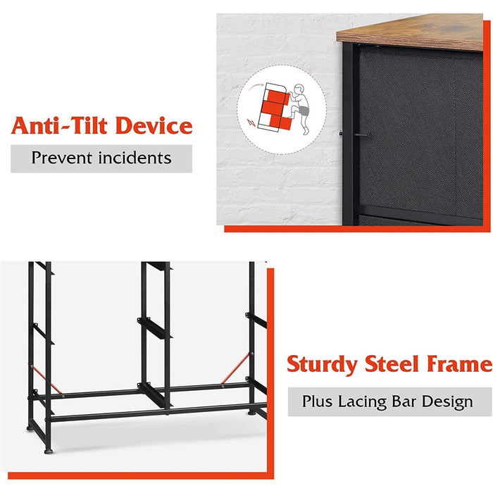 Fabric Double Dresser with 6 Drawers, Rustic Brown