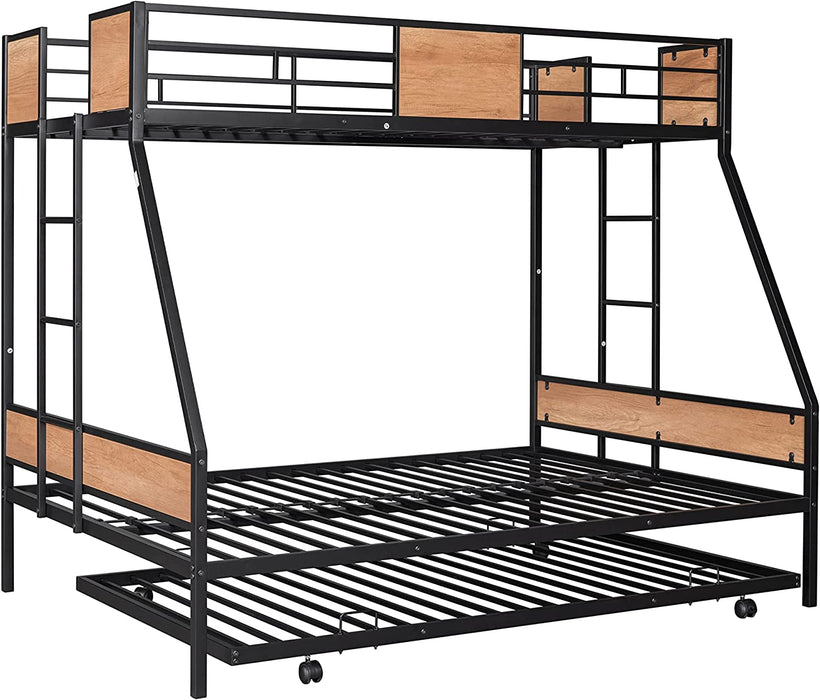 Twin over Full Metal Bunk Bed W/ Trundle, Black