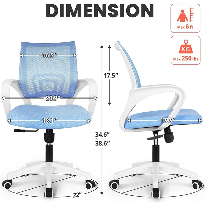 Ergonomic Blue Mesh Office Chair with Wheels