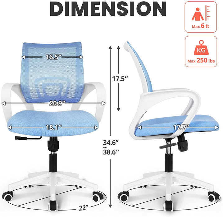 Ergonomic Blue Mesh Office Chair with Wheels