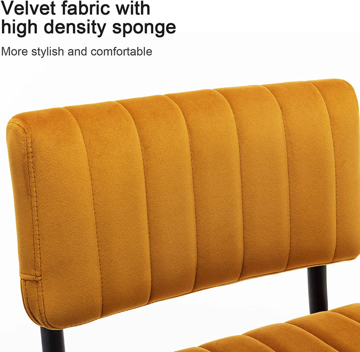 Velvet Upholstered Bar Height Chairs Set of 2, Orange