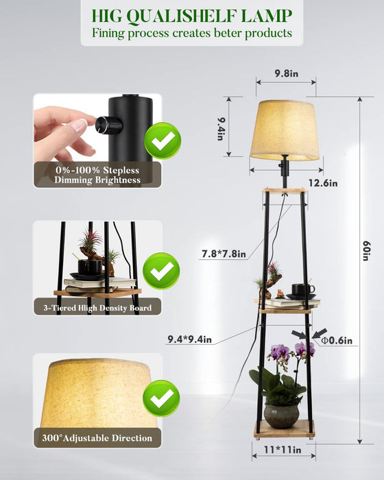 Dimmable Shelf Floor Lamp with Display Shelves