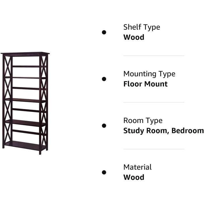 Espresso Montego Bookcase with 5 Shelves (New)