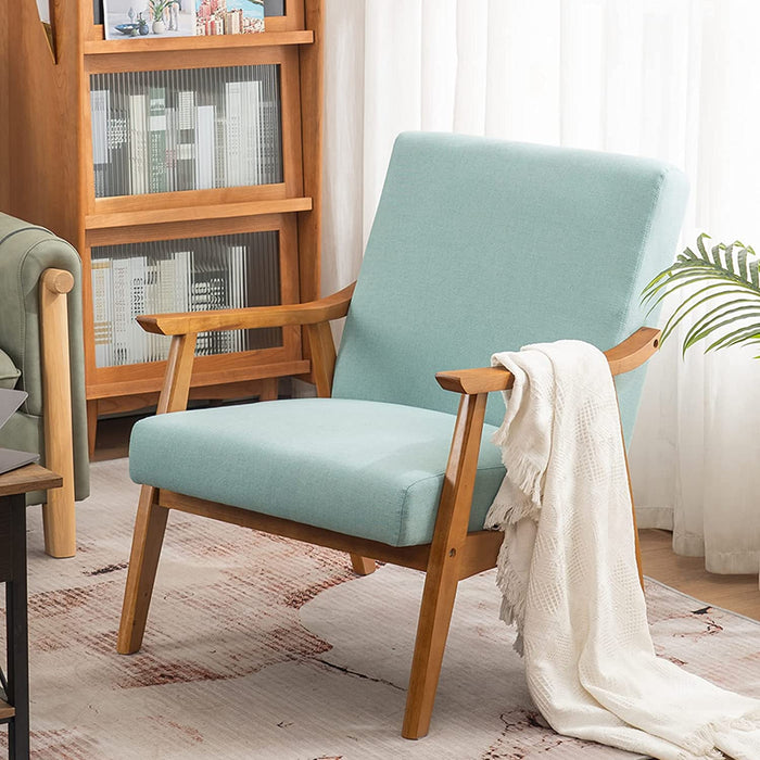 Mint Green Retro Accent Chair with Wood Frame