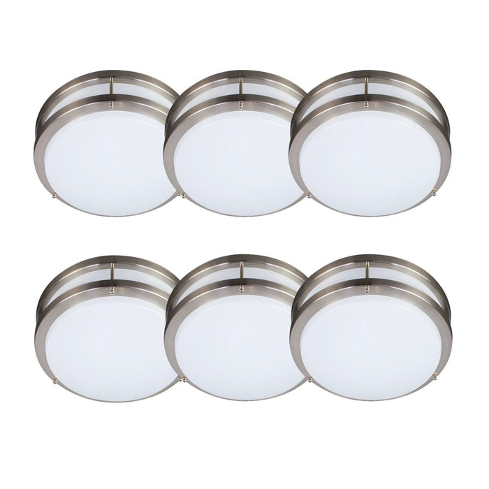 ENERGETIC 14" LED Ceiling Light, Dimmable Modern Flush Mount, Brushed Nickle, 15W-22W 3000K-5000K, 6Pack
