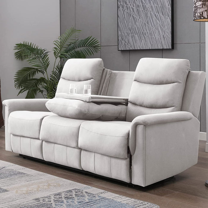 3-Seater Reclining Sofa, Sofa Recliner with 2 Cup Holders, Reclining Sofa with Flipped Middle Backrest, Home Theater Seating Furniture (Beige)