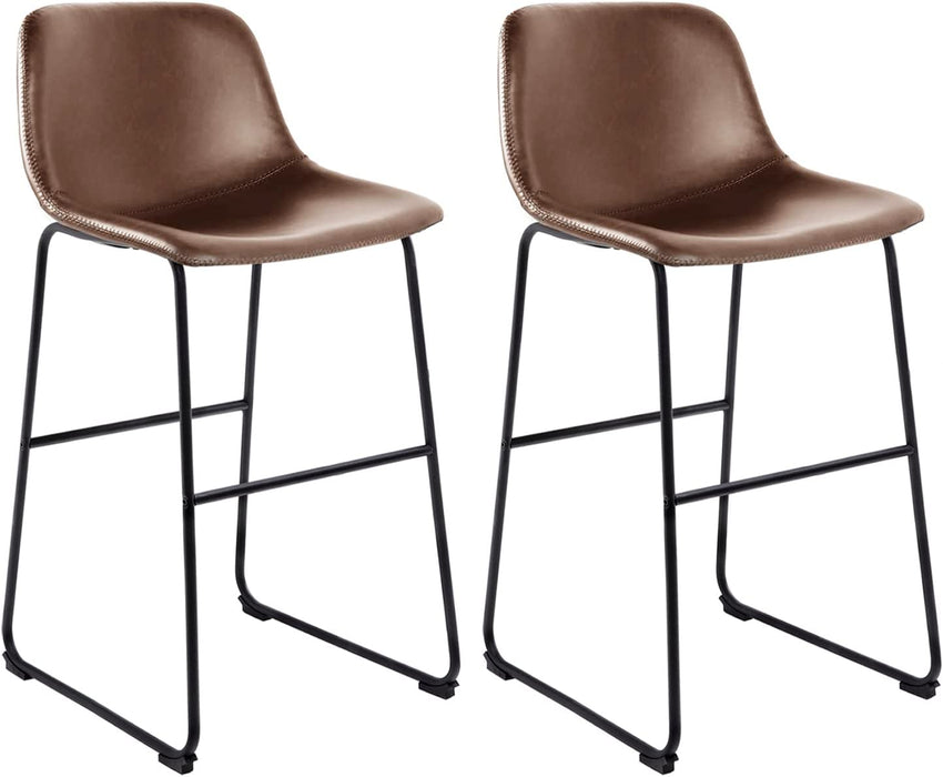 Industrial Brown PU Leather Bar Stools with Back (Set/2)