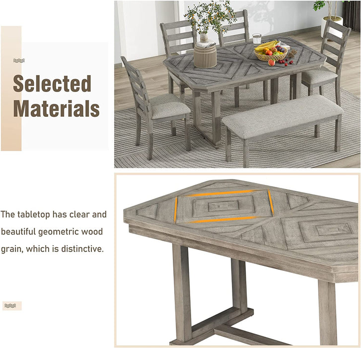 6-Piece Rubber Wood Dining Table Set