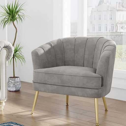 Grey Velvet Accent Chair with Golden Legs