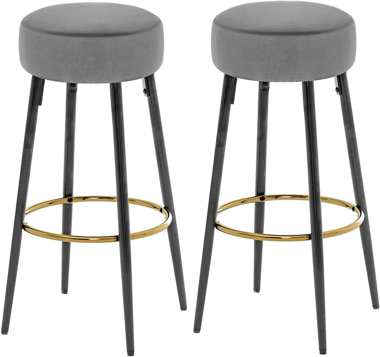 Modern Velvet Bar Stools Set of 2, Grey, 30 Inch Height