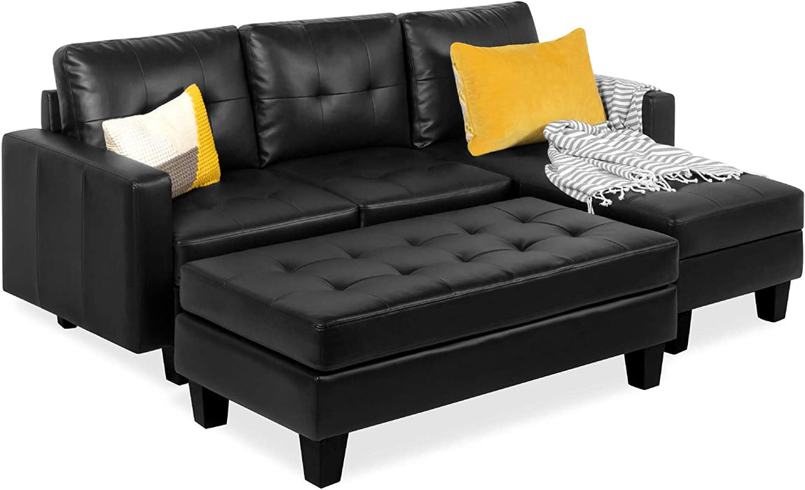 Black Tufted L-Shape Sectional Sofa Set