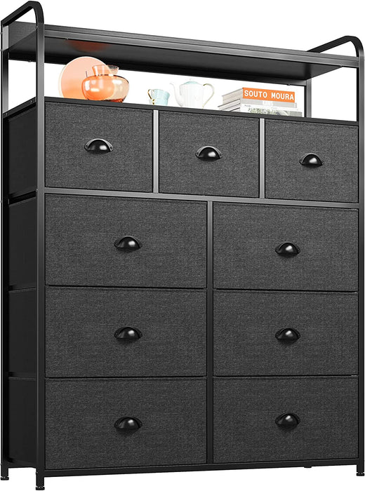 Dark Grey 9-Drawer Fabric Tall Bedroom Dresser