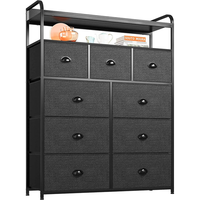 Dark Grey 9-Drawer Fabric Tall Bedroom Dresser