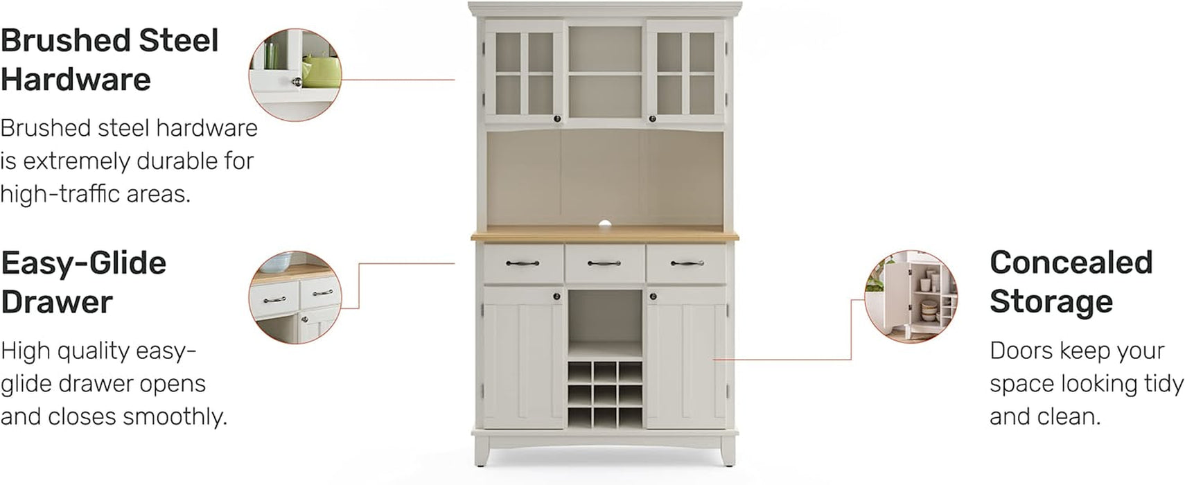 Off-White Server with Hutch and Wood Top