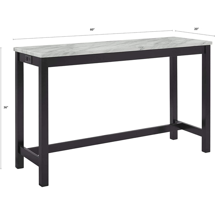 Blue Velvet Bar Table with 3 Stools, Faux Marble