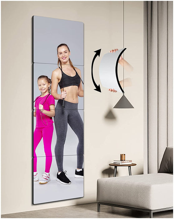Unbreakable Full Length Mirror Wall Tiles,Shatterproof Plexiglass Full Body  Mirror,Extra Thick1/8,12x12x4Pcs,Closet Mirrors for Bedroom,Gym Mirrors