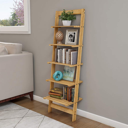 Boho Oak Leaning Bookshelf for Small Spaces