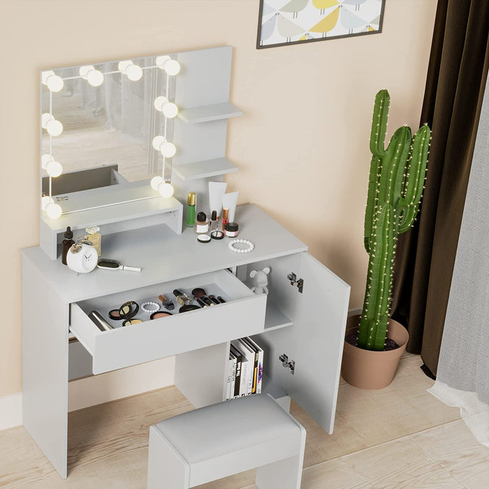 Grey DIY Lighted Mirror Vanity Table