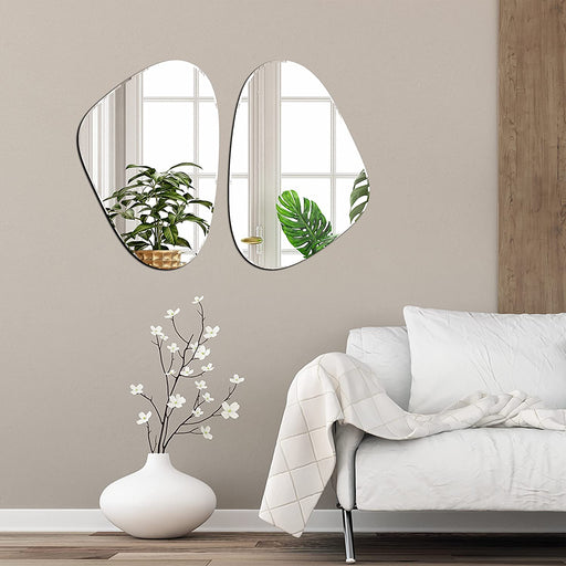 Yanliff Modern Frameless Irregular Mirror Wall Decor - Asymmetric Design, Silver Beveled Decorative Mirror (20X29.5 Inches)