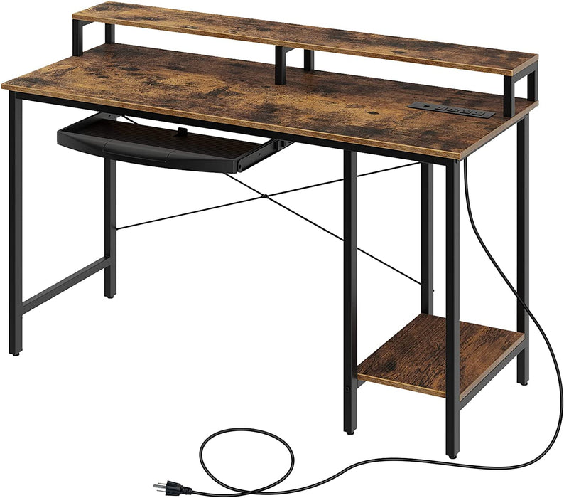 Rustic Brown Computer Desk with Power Outlet