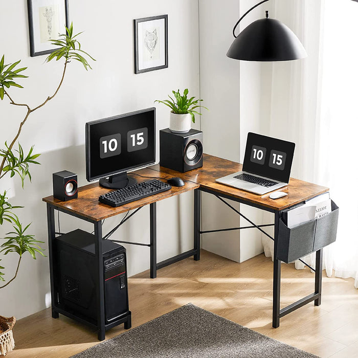 Rustic Brown 49″ L-Shaped Computer Desk with Storage