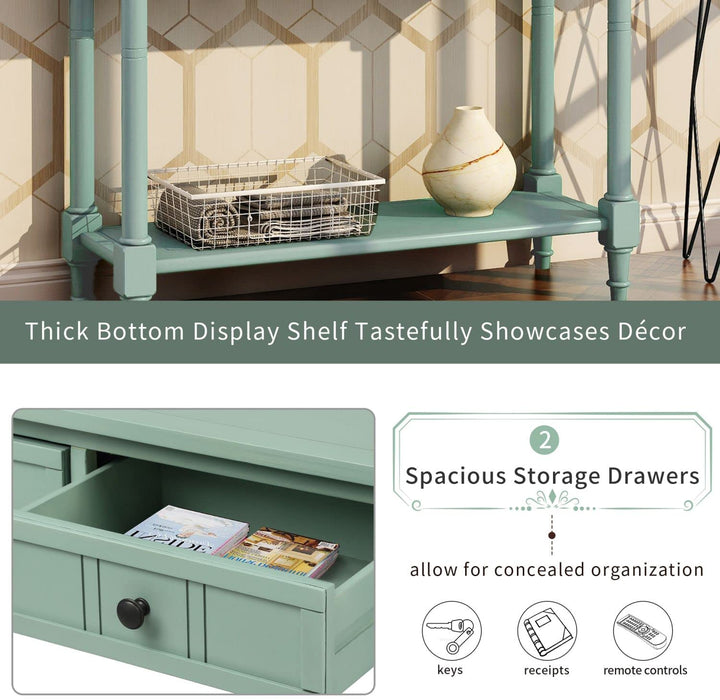 Rustic Green Console Table with Storage Drawers