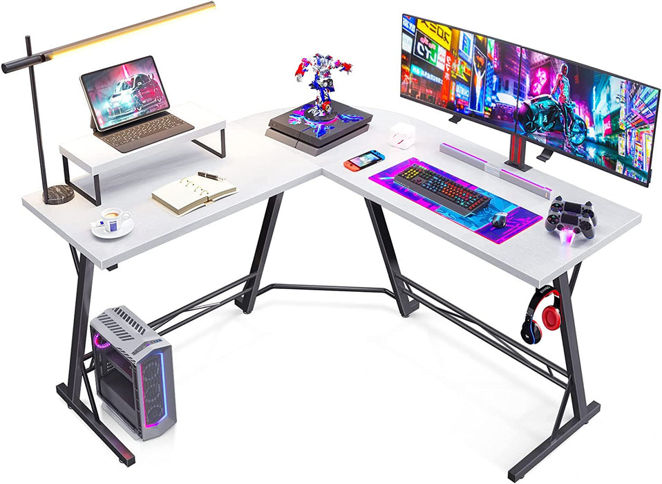 L-Shaped Gaming Desk with Monitor Stand, White