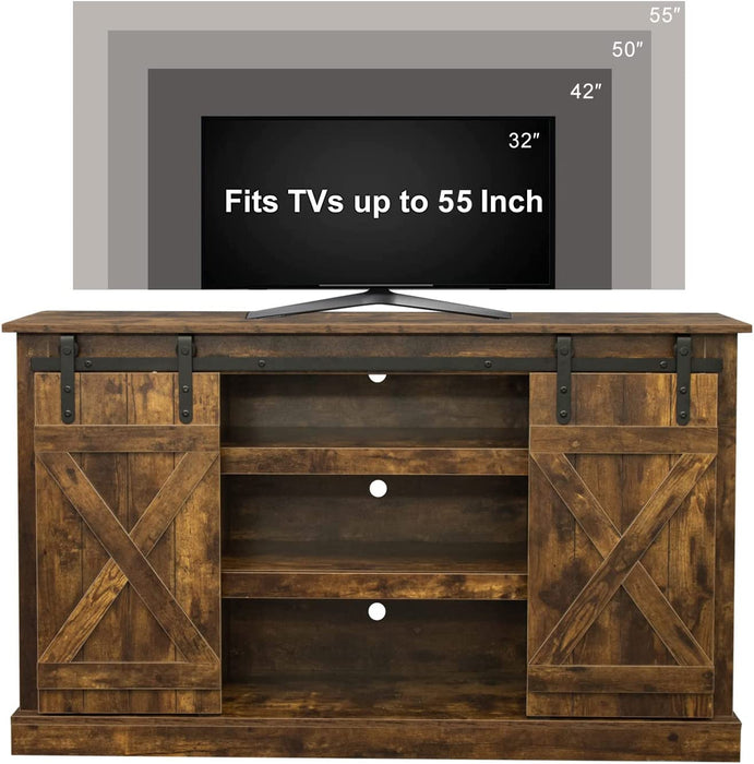 Rustic Oak TV Stand with Barn Door Shelves