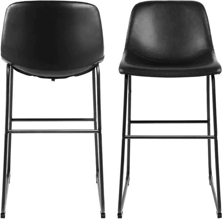 Industrial Black PU Leather Bar Stools with Back (Set/2)