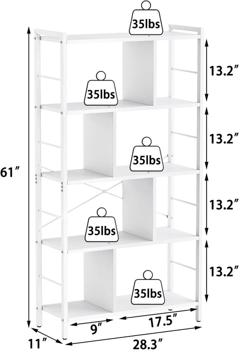 5-Tier Industrial Bookcase with Wood and Metal Frame