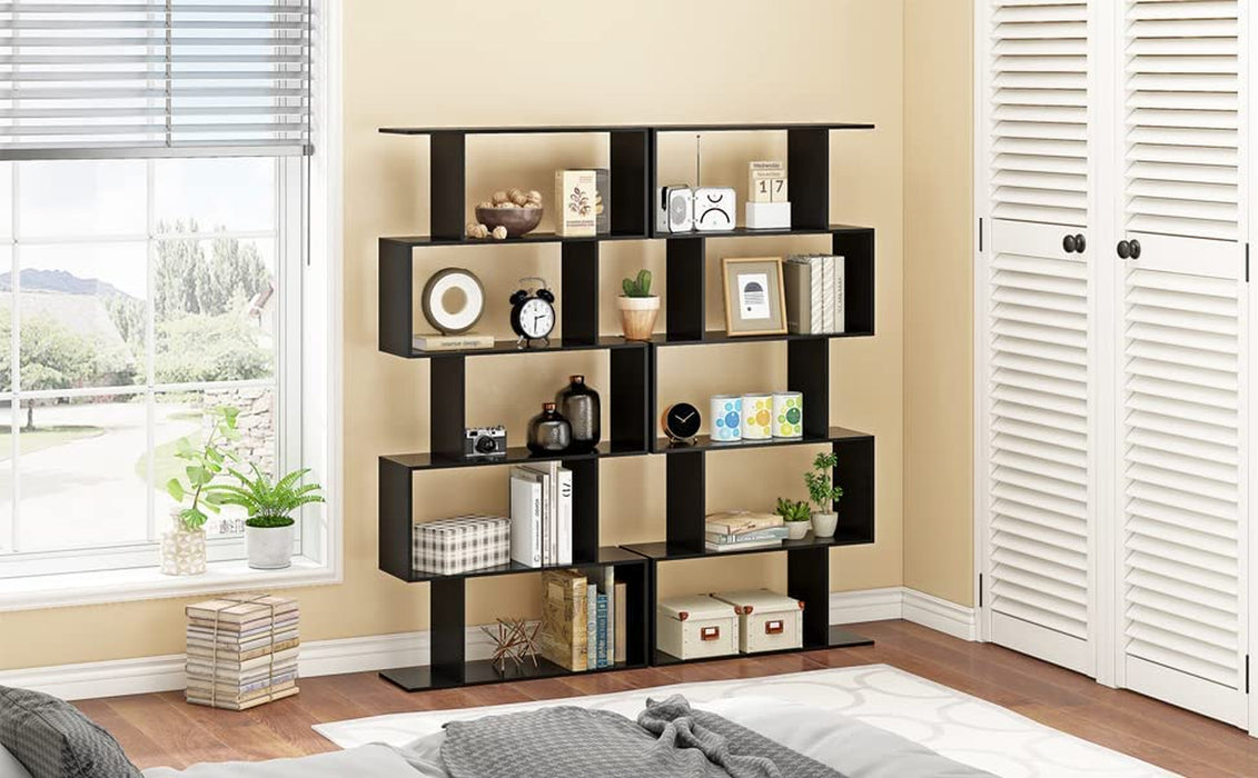 Modern S-Shaped Black Bookcase for Multifunctional Storage