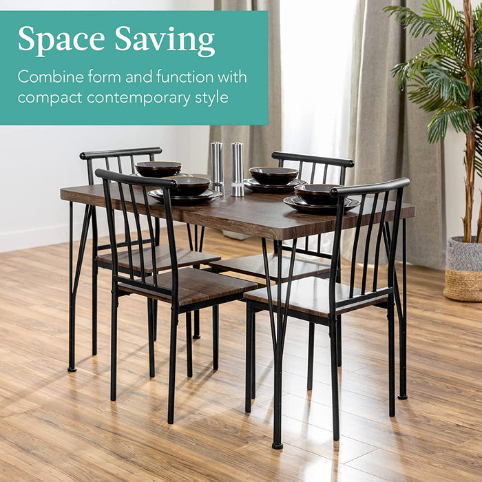 5-Piece Metal and Wood Indoor Modern Rectangular Dining Table Furniture Set