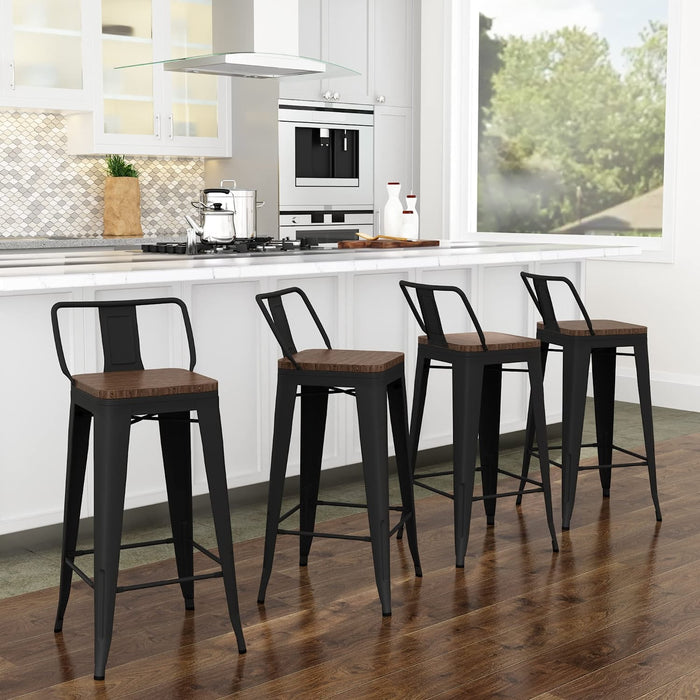 26″ Metal Counter Stools with Wood Top (Set/4)