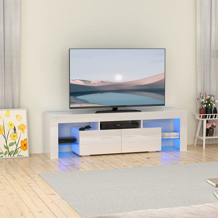 Modern LED TV Stand with RGB Lights and Storage