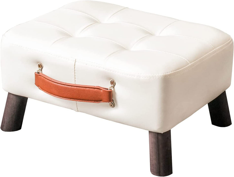 Small foot stool ottoman, Beige PU leather rectangle ottoman footrest,  bedside step stool with wood legs, small Rectangular stool, foot rest for