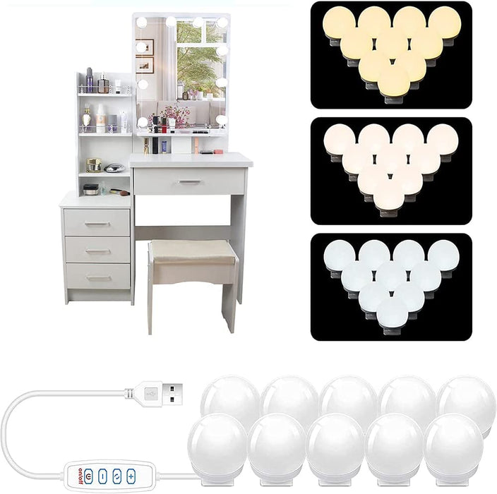 White Vanity Set with Cushioned Stool and Drawers