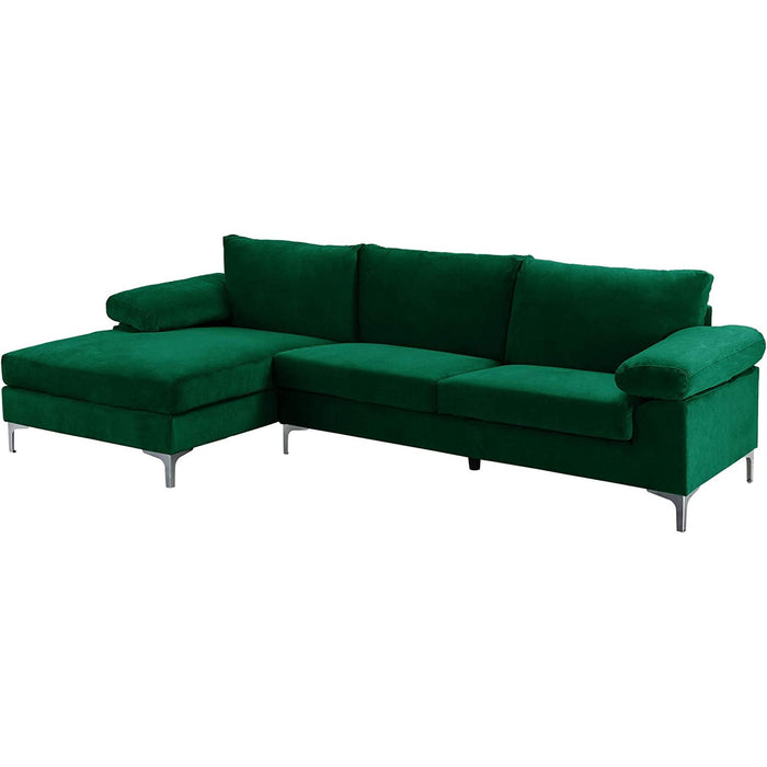 Large Green Velvet L-Shape Sectional Sofa